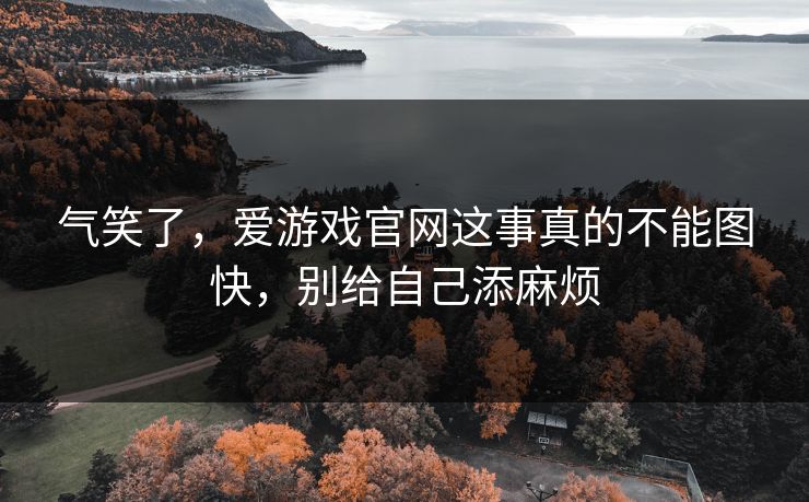 气笑了，爱游戏官网这事真的不能图快，别给自己添麻烦